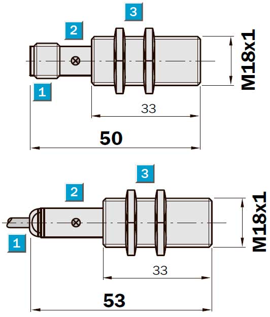 Конструктивная схема индуктивного датчика IME18 (8мм, укороченный, заподлицо)