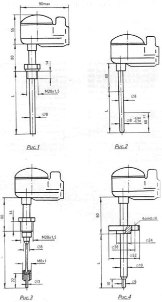 Рис.1. Габаритный чертеж преобразователя термоэлектрического ТХА-1087
