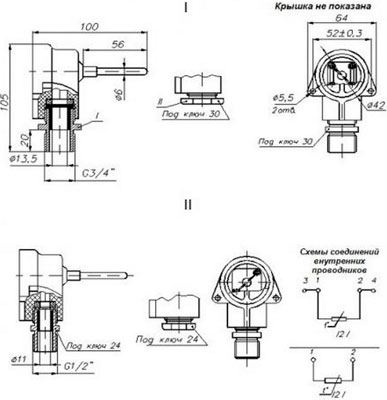Рис.1. Габаритный чертеж термопреобразователя сопротивления ТСП-5080