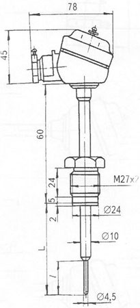 Рис.1. Габаритный чертеж термопреобразователя сопротивления ТСП-8041Р